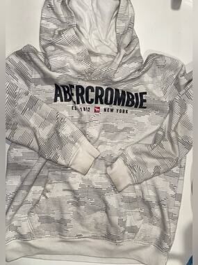 abercrombie kids White Hoodie with Black Dot Pattern
